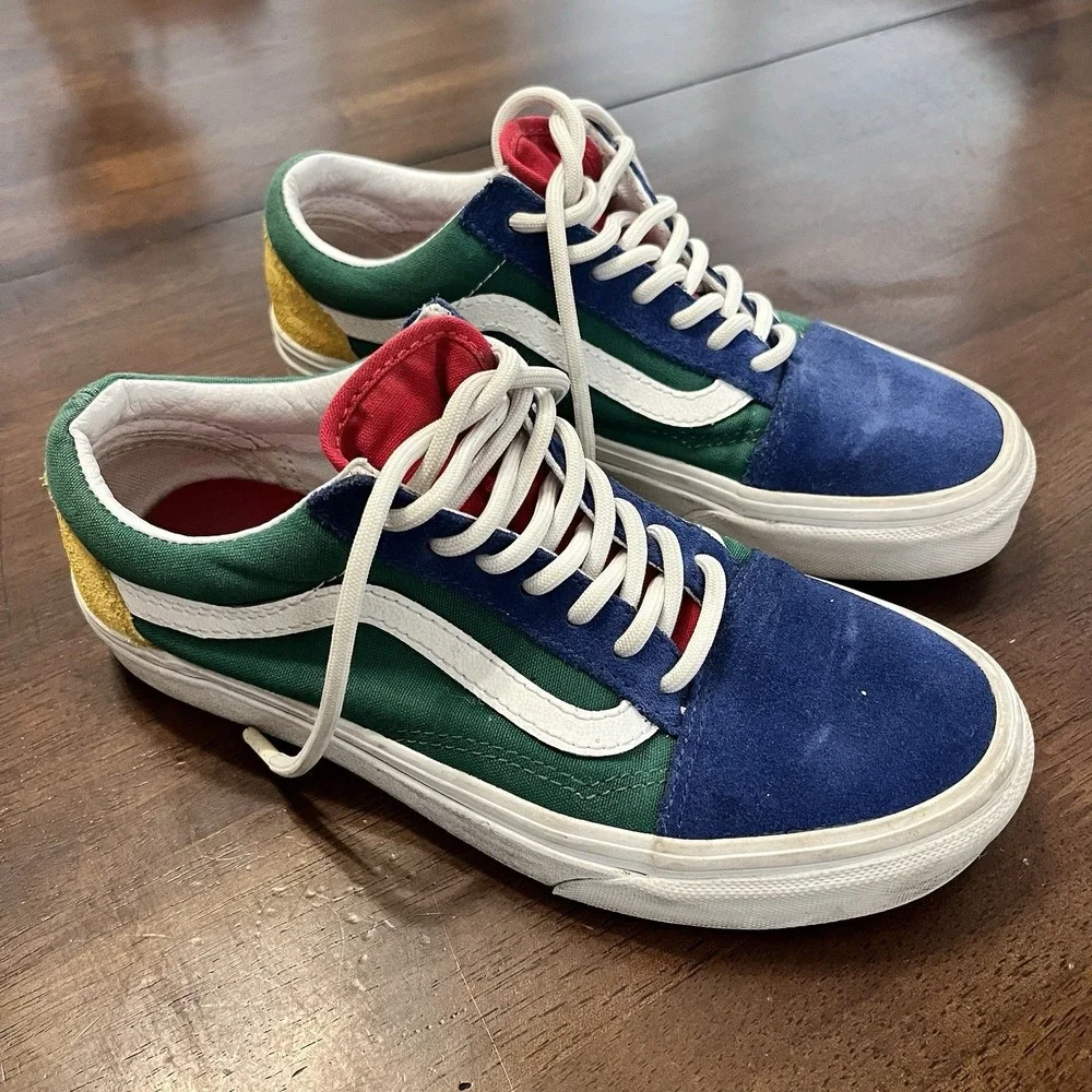 VANS Old Skool Yacht Club Green/Blue/Yellow Suede Women Sz 6 Men Sz 4.5